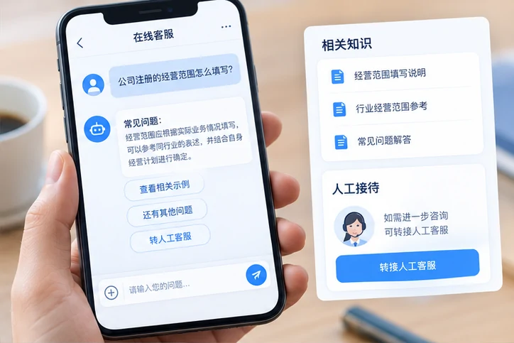 在线客服接待与咨询整理的服务场景示意
