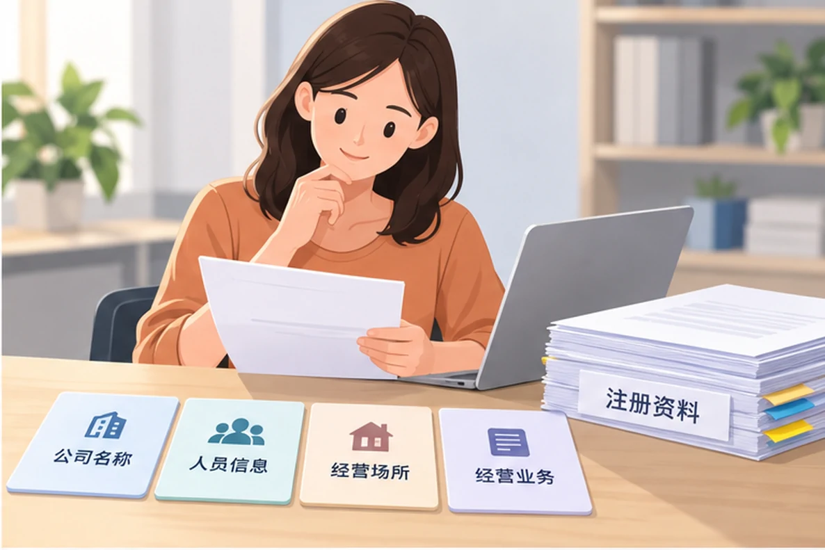 核对注册公司资料与办理事项的服务场景示意