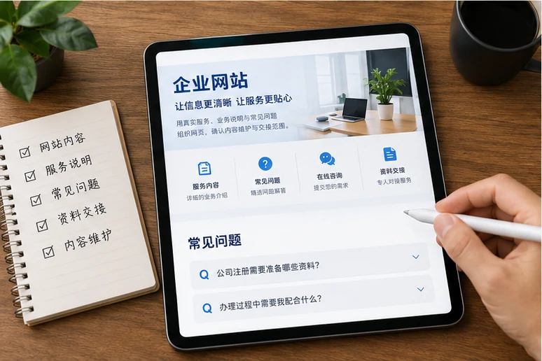 企业网站展示业务与服务信息的场景示意