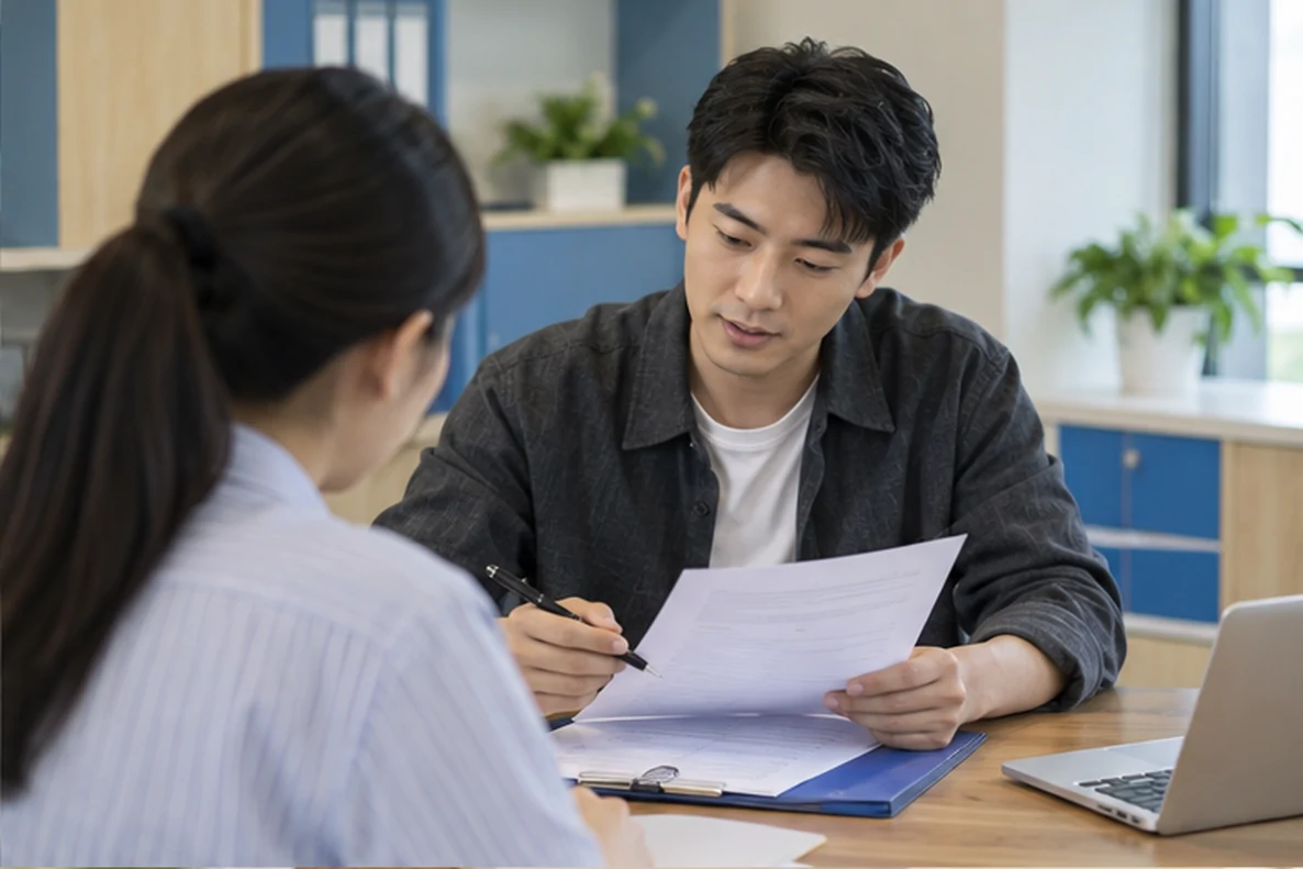 核对注册公司资料与办理事项的服务场景示意