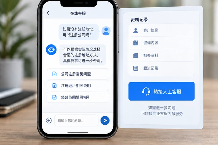 在线客服接待与咨询整理的服务场景示意