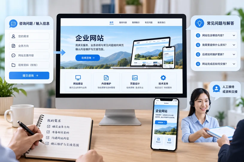 企业网站展示业务与服务信息的场景示意