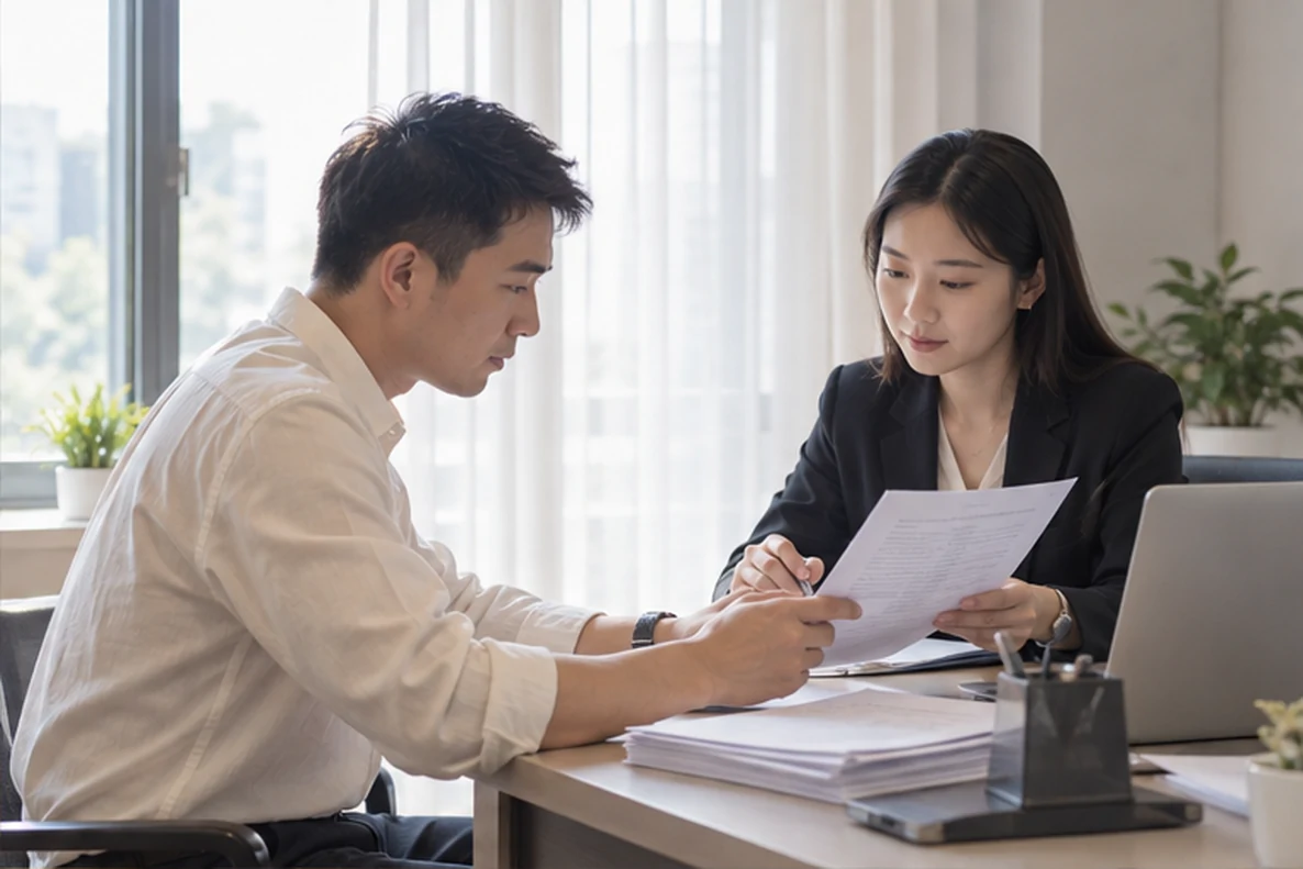 核对注册公司资料与办理事项的服务场景示意