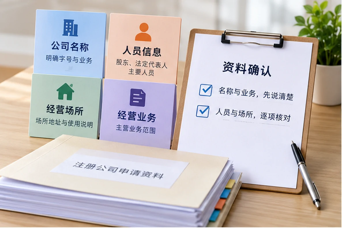 核对注册公司资料与办理事项的服务场景示意