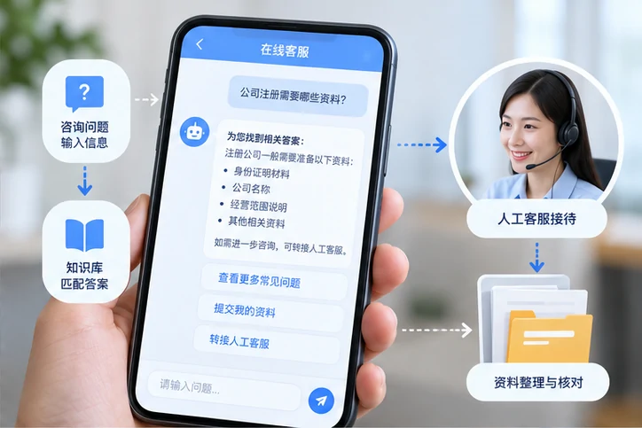 在线客服接待与咨询整理的服务场景示意