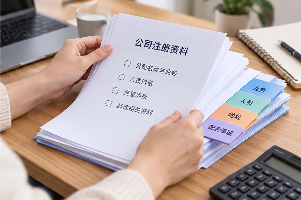核对注册公司资料与办理事项的服务场景示意