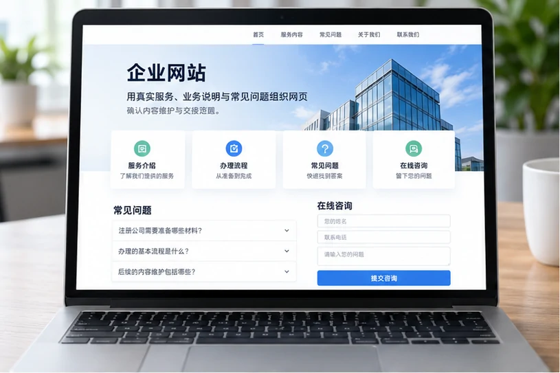 企业网站展示业务与服务信息的场景示意