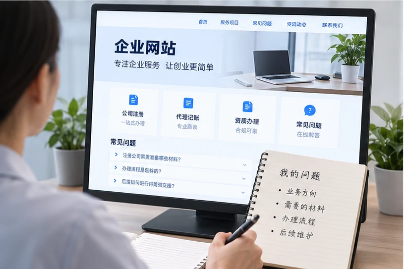 企业网站展示业务与服务信息的场景示意