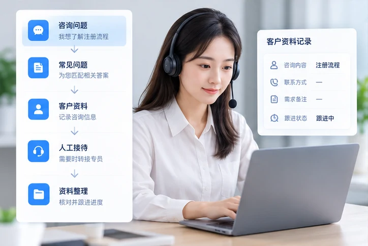 在线客服接待与咨询整理的服务场景示意