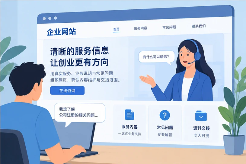 企业网站展示业务与服务信息的场景示意