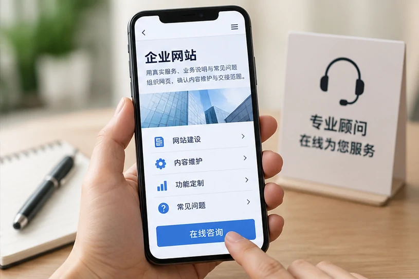 企业网站展示业务与服务信息的场景示意