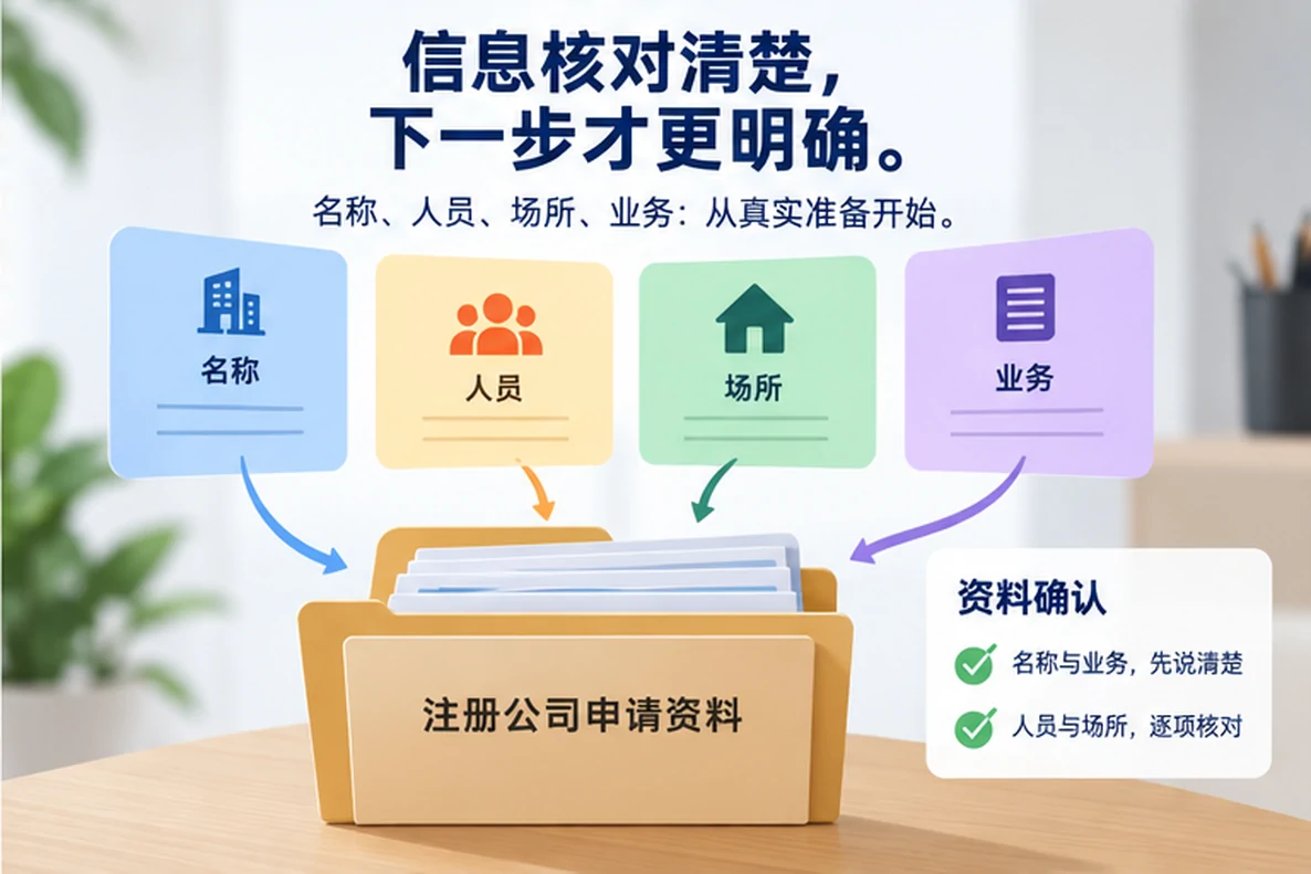 核对注册公司资料与办理事项的服务场景示意