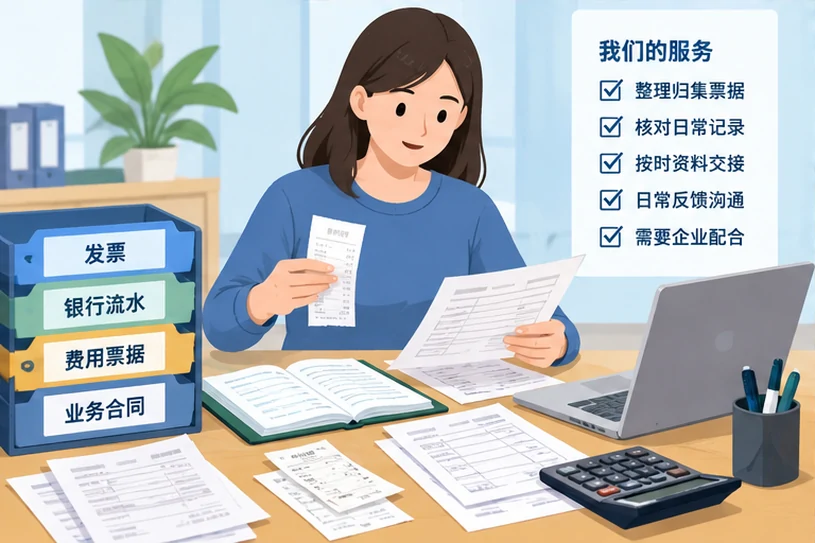 整理企业票据与日常账务资料的服务场景示意