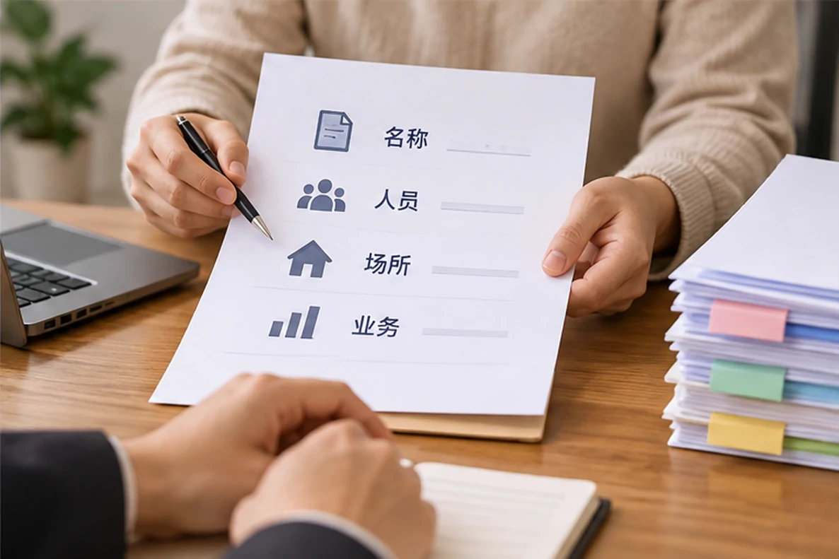 核对注册公司资料与办理事项的服务场景示意