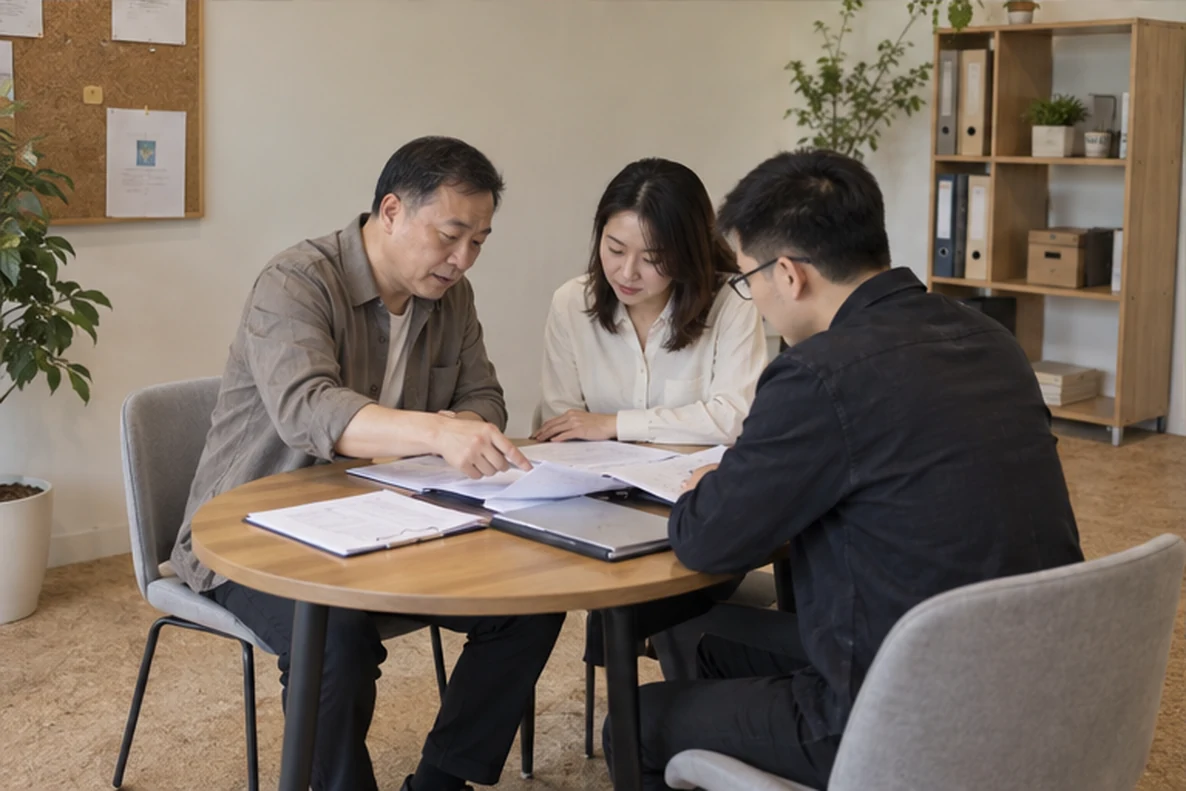 核对注册公司资料与办理事项的服务场景示意