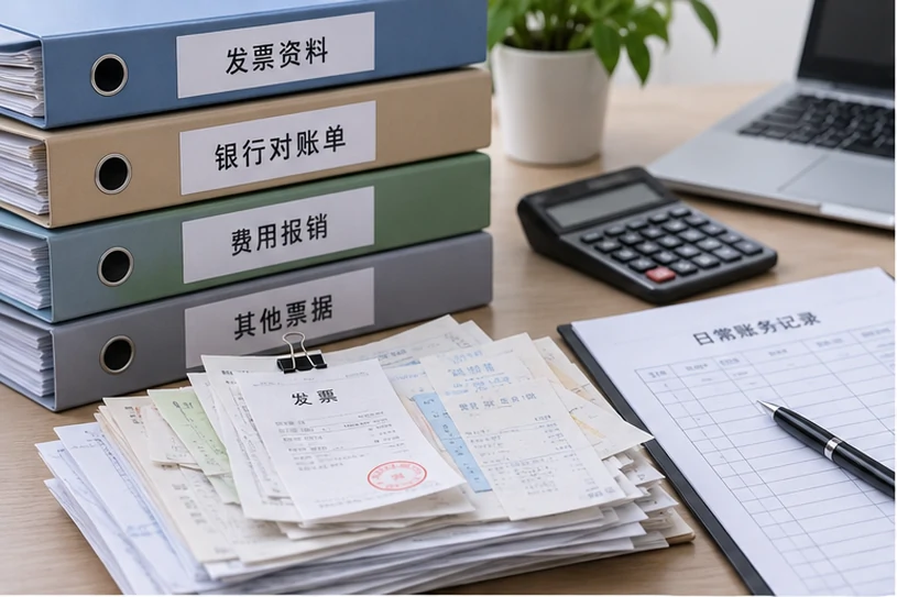 整理企业票据与日常账务资料的服务场景示意
