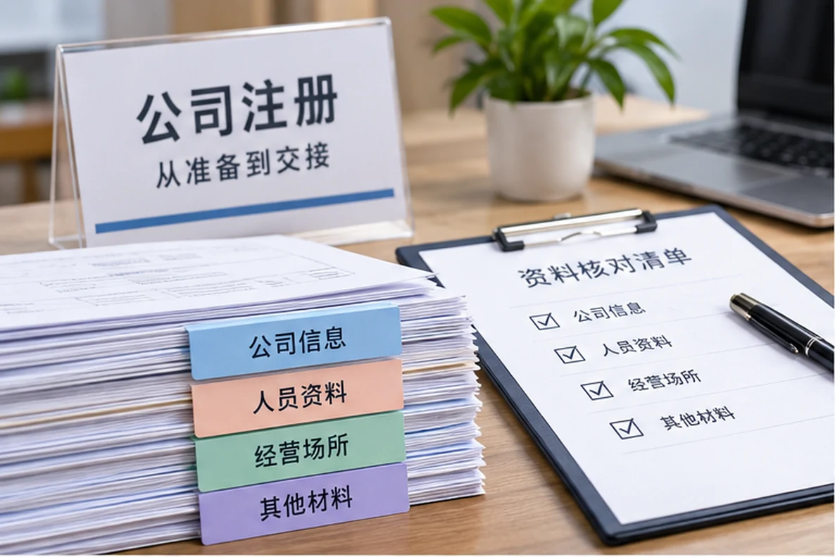 核对注册公司资料与办理事项的服务场景示意