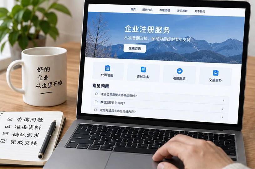 企业网站展示业务与服务信息的场景示意