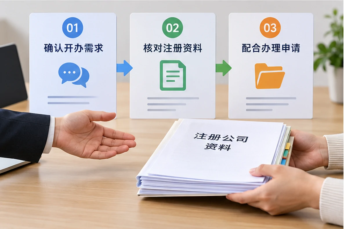 核对注册公司资料与办理事项的服务场景示意