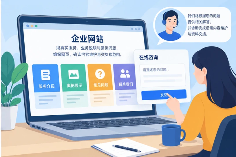企业网站展示业务与服务信息的场景示意
