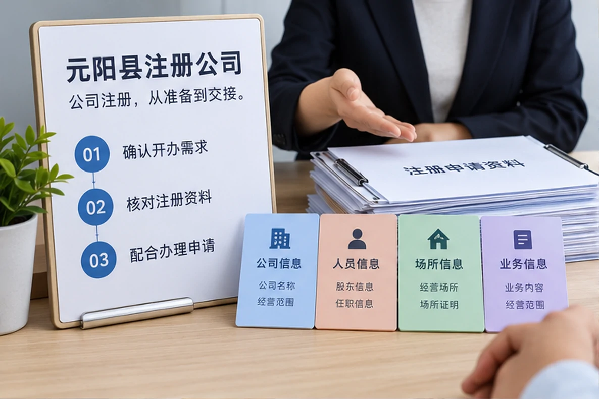 核对注册公司资料与办理事项的服务场景示意