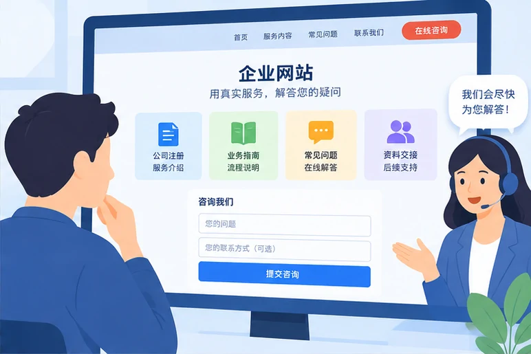企业网站展示业务与服务信息的场景示意
