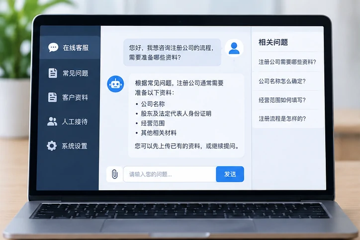在线客服接待与咨询整理的服务场景示意