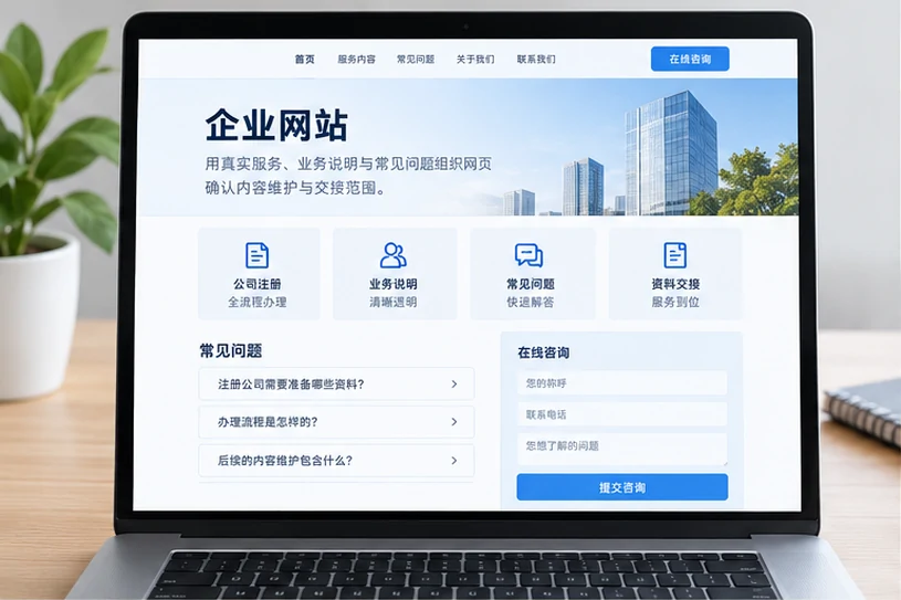 企业网站展示业务与服务信息的场景示意