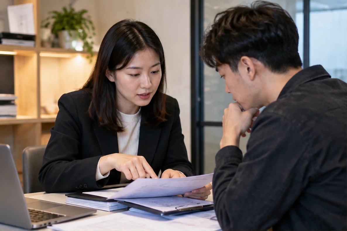核对注册公司资料与办理事项的服务场景示意
