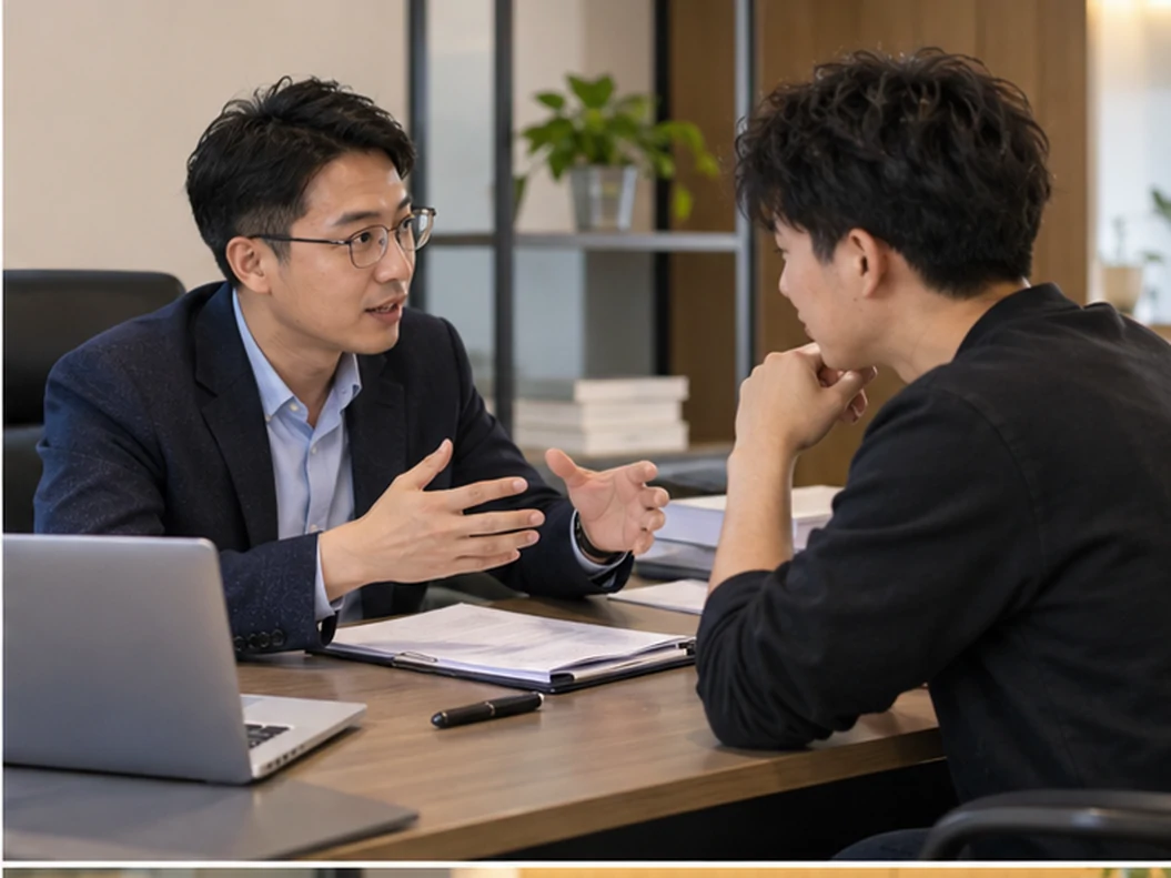 核对注册公司资料与办理事项的服务场景示意