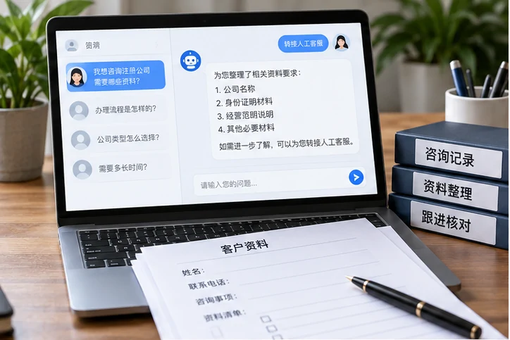 在线客服接待与咨询整理的服务场景示意