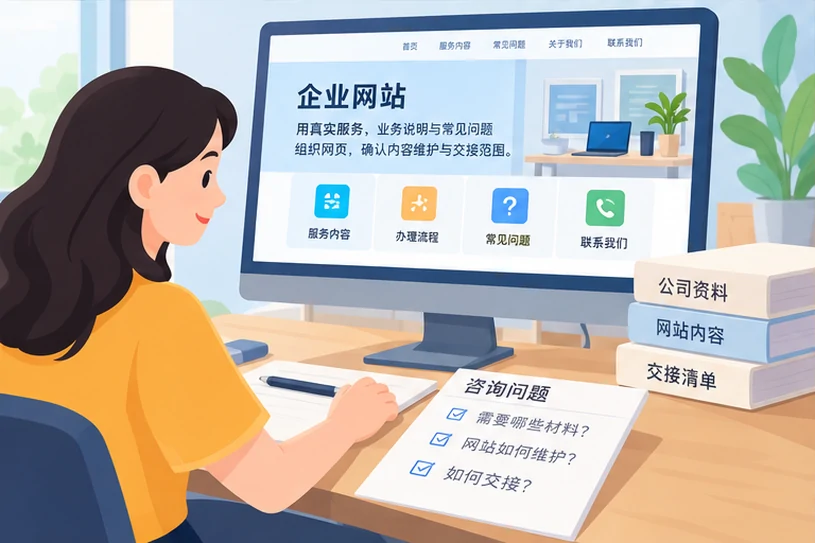 企业网站展示业务与服务信息的场景示意