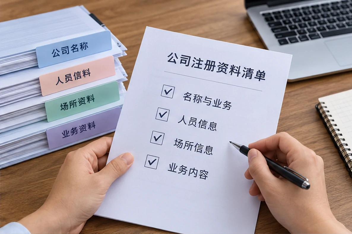 核对注册公司资料与办理事项的服务场景示意