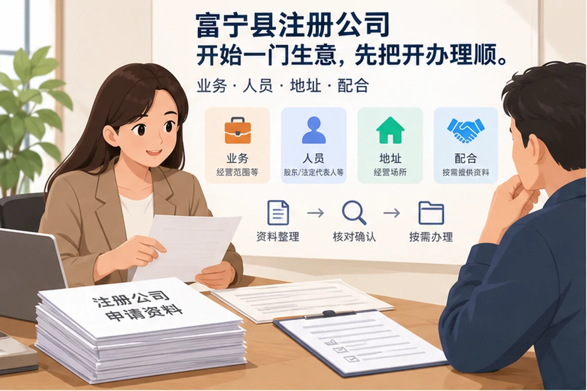 核对注册公司资料与办理事项的服务场景示意