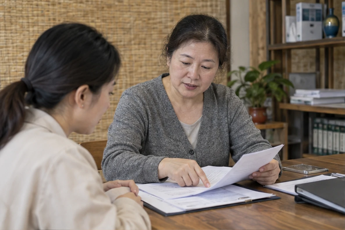 核对注册公司资料与办理事项的服务场景示意