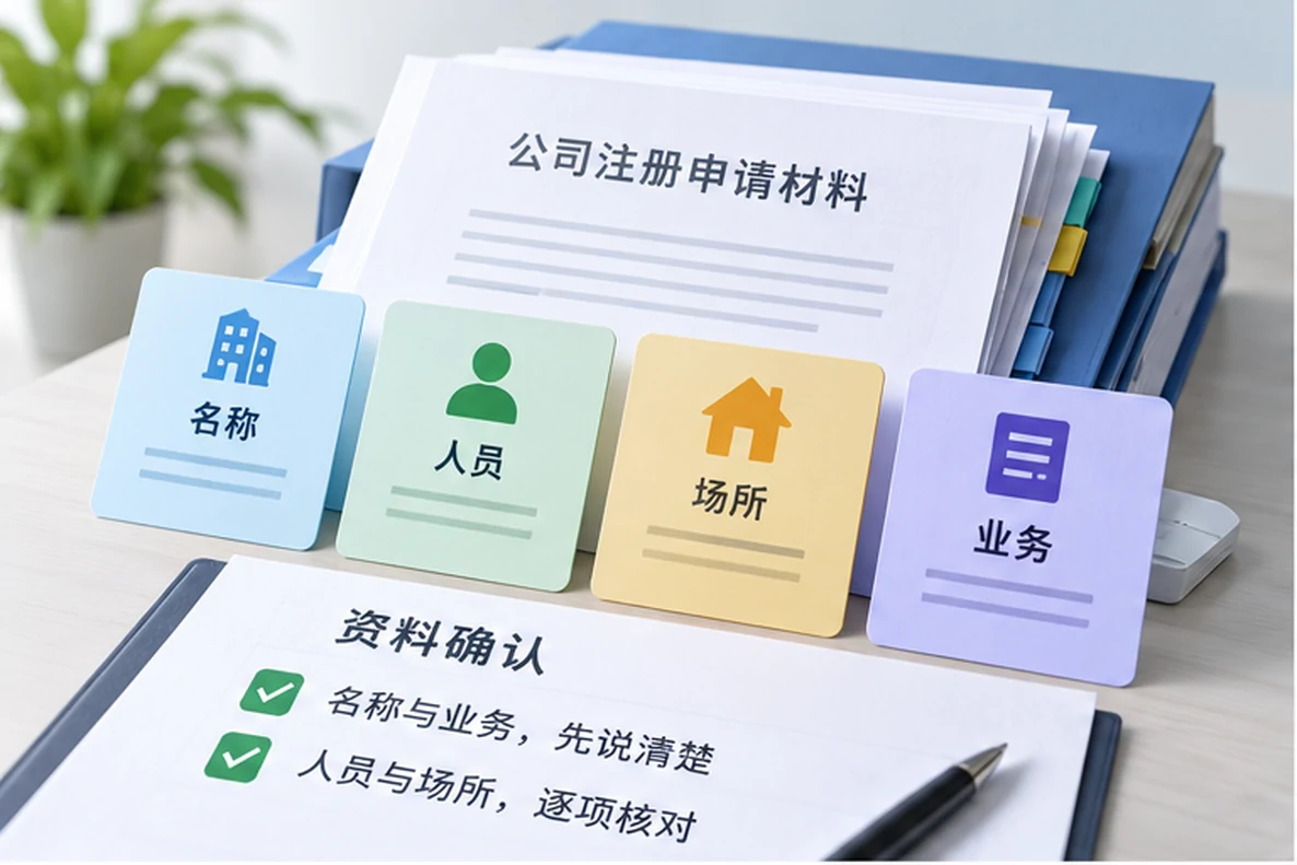 核对注册公司资料与办理事项的服务场景示意