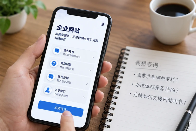 企业网站展示业务与服务信息的场景示意