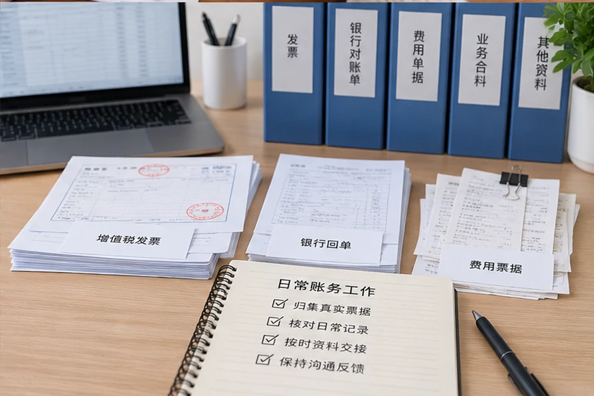 整理企业票据与日常账务资料的服务场景示意