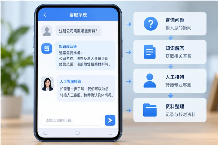 在线客服接待与咨询整理的服务场景示意