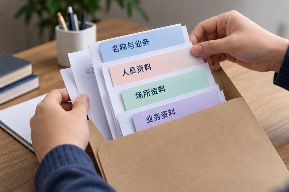 核对注册公司资料与办理事项的服务场景示意