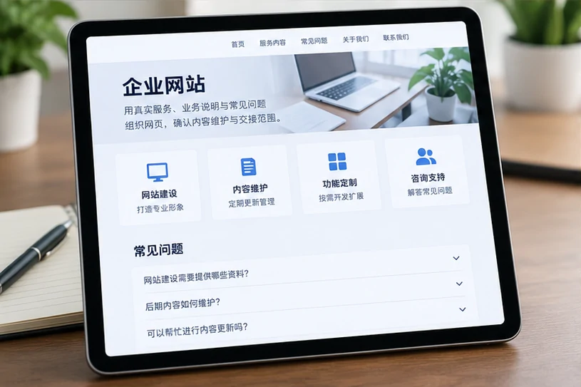 企业网站展示业务与服务信息的场景示意