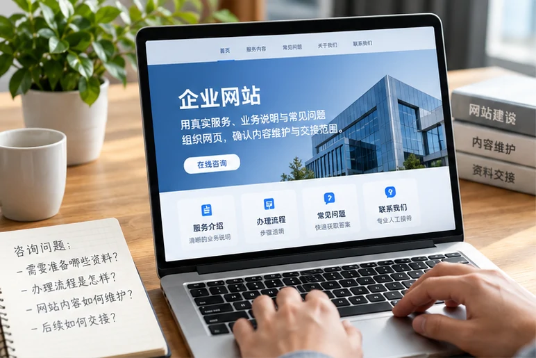 企业网站展示业务与服务信息的场景示意