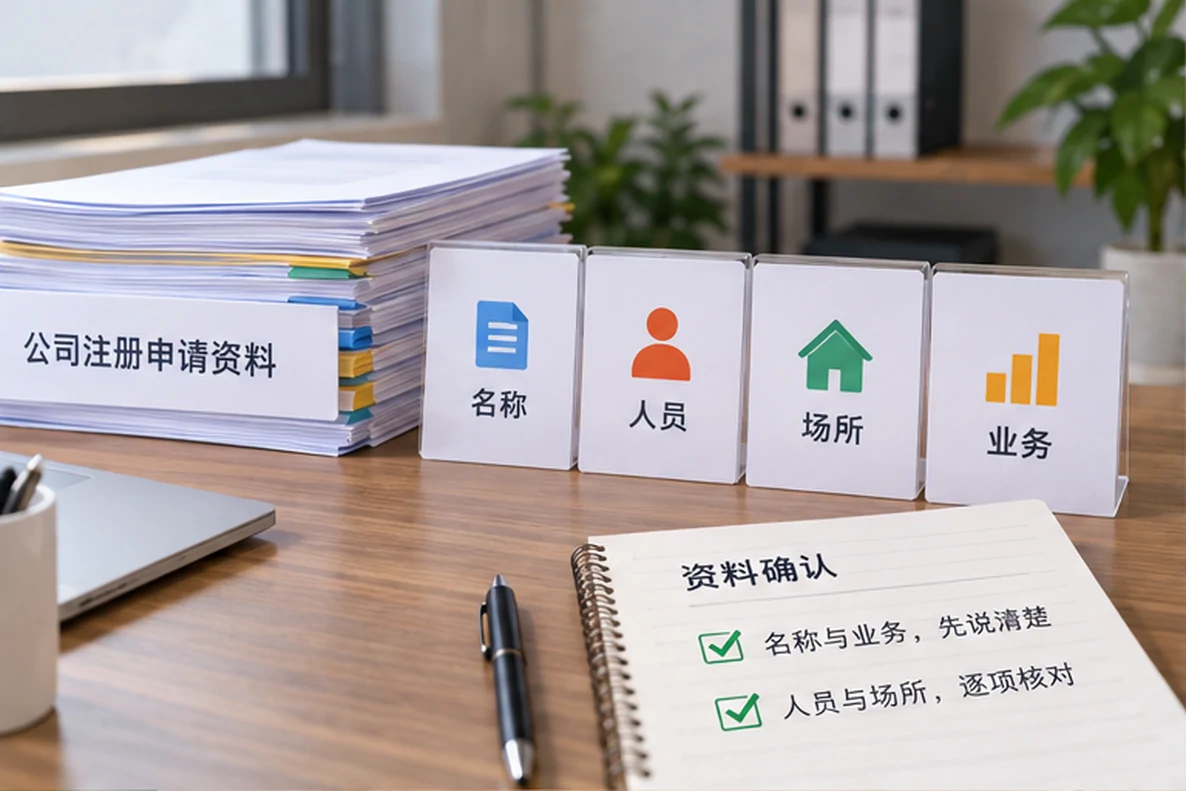核对注册公司资料与办理事项的服务场景示意