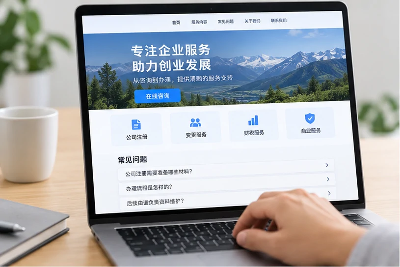 企业网站展示业务与服务信息的场景示意