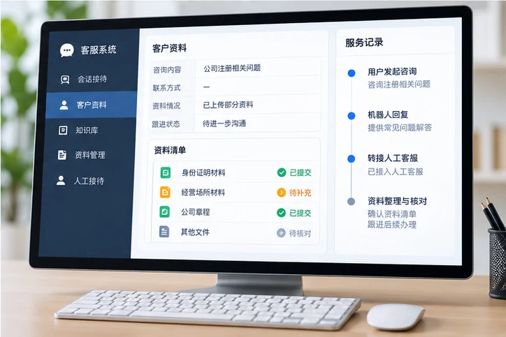 在线客服接待与咨询整理的服务场景示意