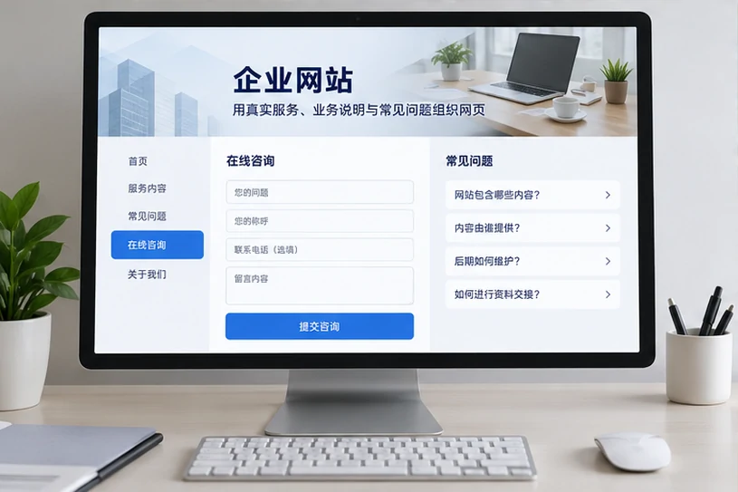 企业网站展示业务与服务信息的场景示意