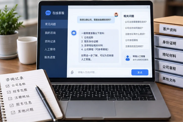 在线客服接待与咨询整理的服务场景示意