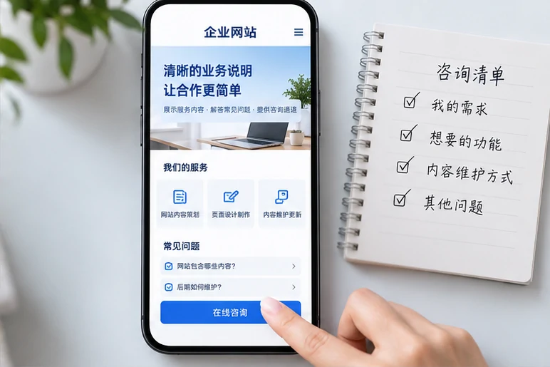 企业网站展示业务与服务信息的场景示意