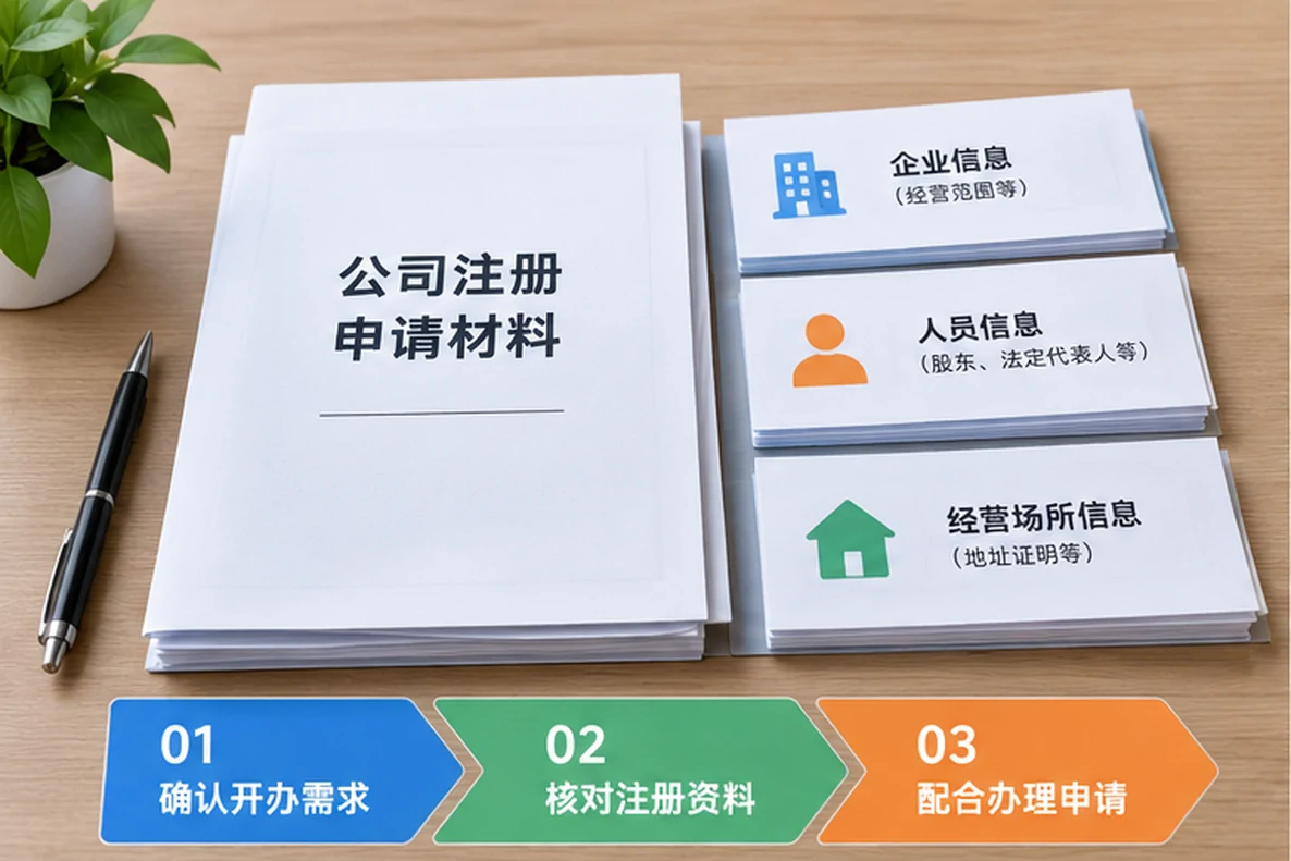 核对注册公司资料与办理事项的服务场景示意