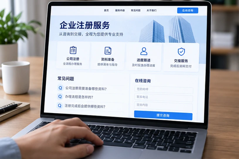 企业网站展示业务与服务信息的场景示意